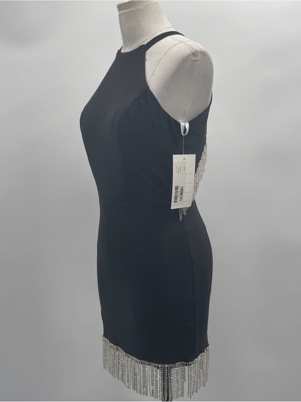 Sophia Thomas Beaded Fringe Halter Cocktail Dress